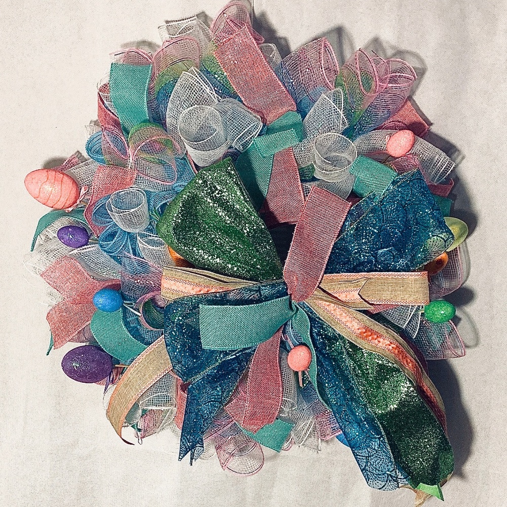 Easter Wreath, Holiday Wreath, Home, Mesh Wreath,
